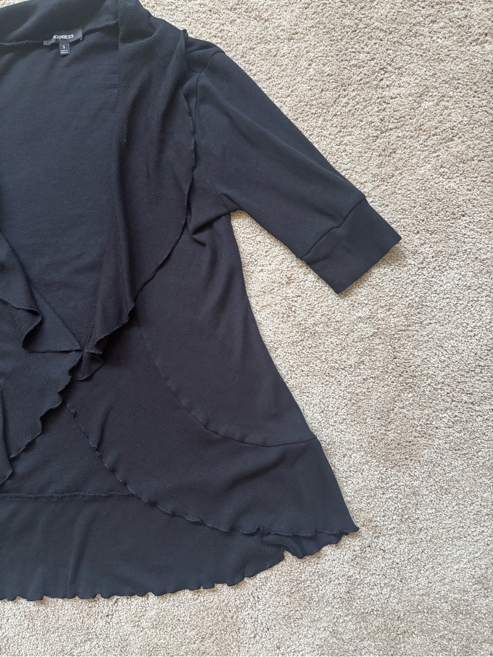 Express Black Ruffle-Front Open Cardigan - Picture 3 of 6